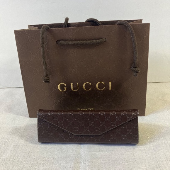NEW! Authentic Gucci Leather Folding Eyeglass Case & Shopping Bag - Picture 2 of 8